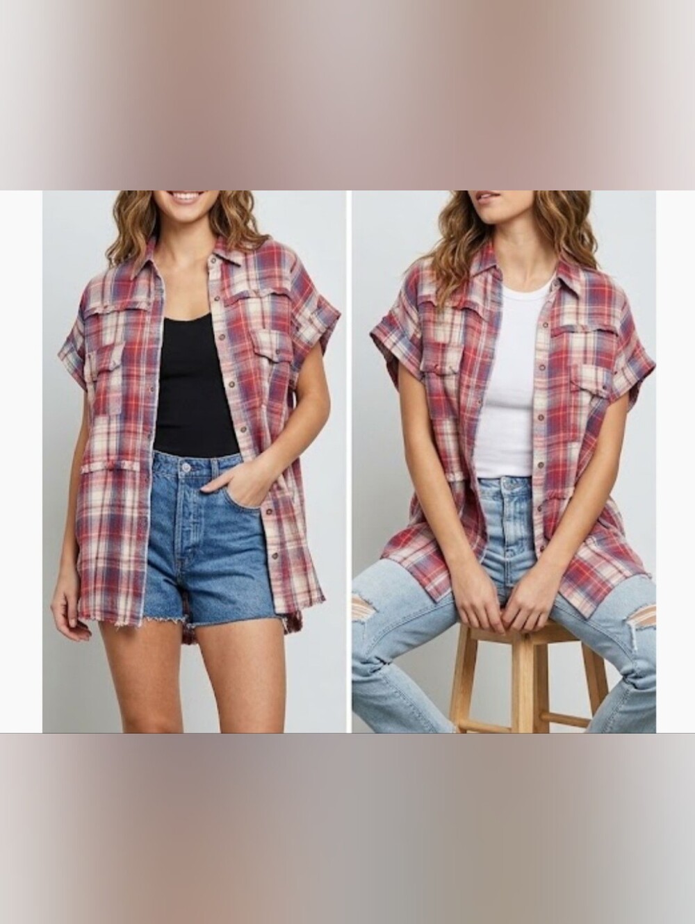 Easel Women's Sz Small Red and Blue Plaid Women's Button Down Shirt  Blouse